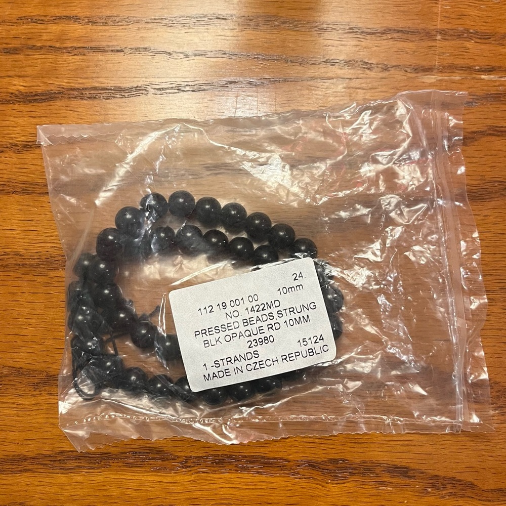 New Vintage Beads , Czech glass druk, opaque black, 10mm round.